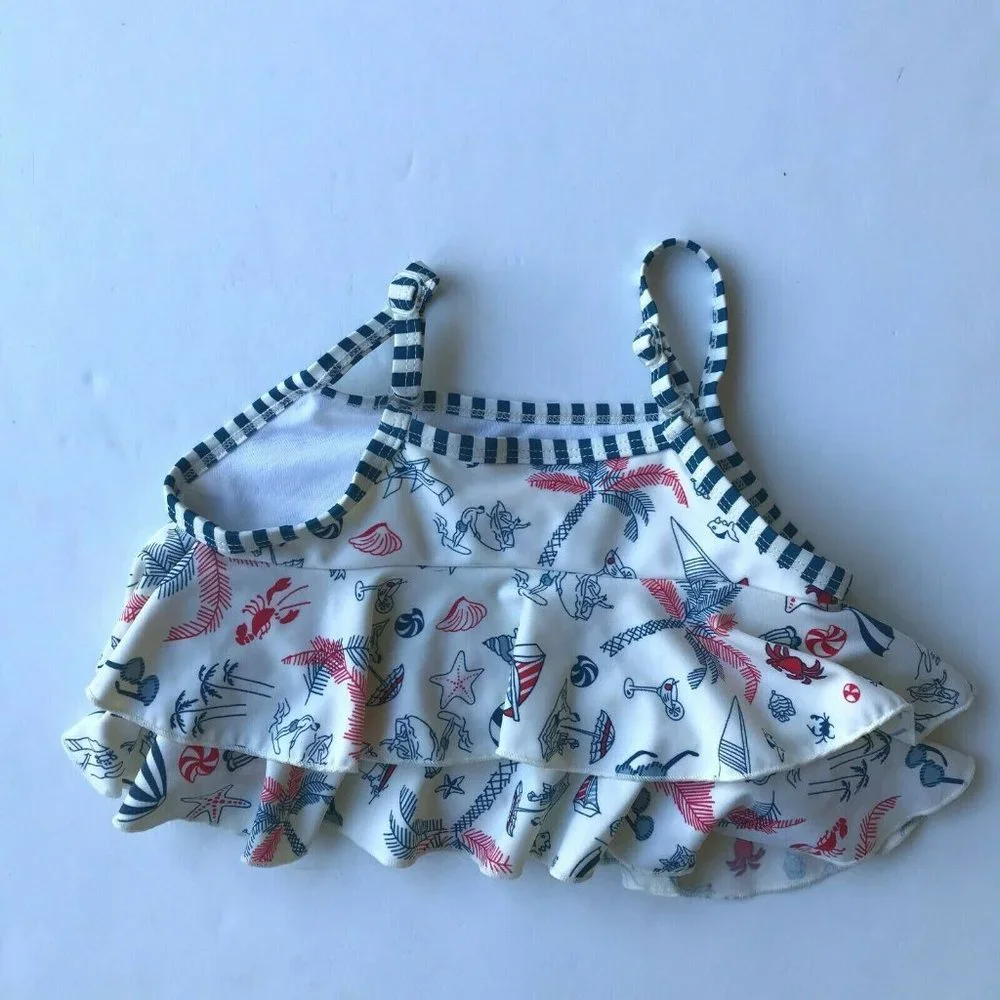 Floatimini Girls Swimsuit Top Size 6 Ruffed Tiered Straps Beach Sailboat…